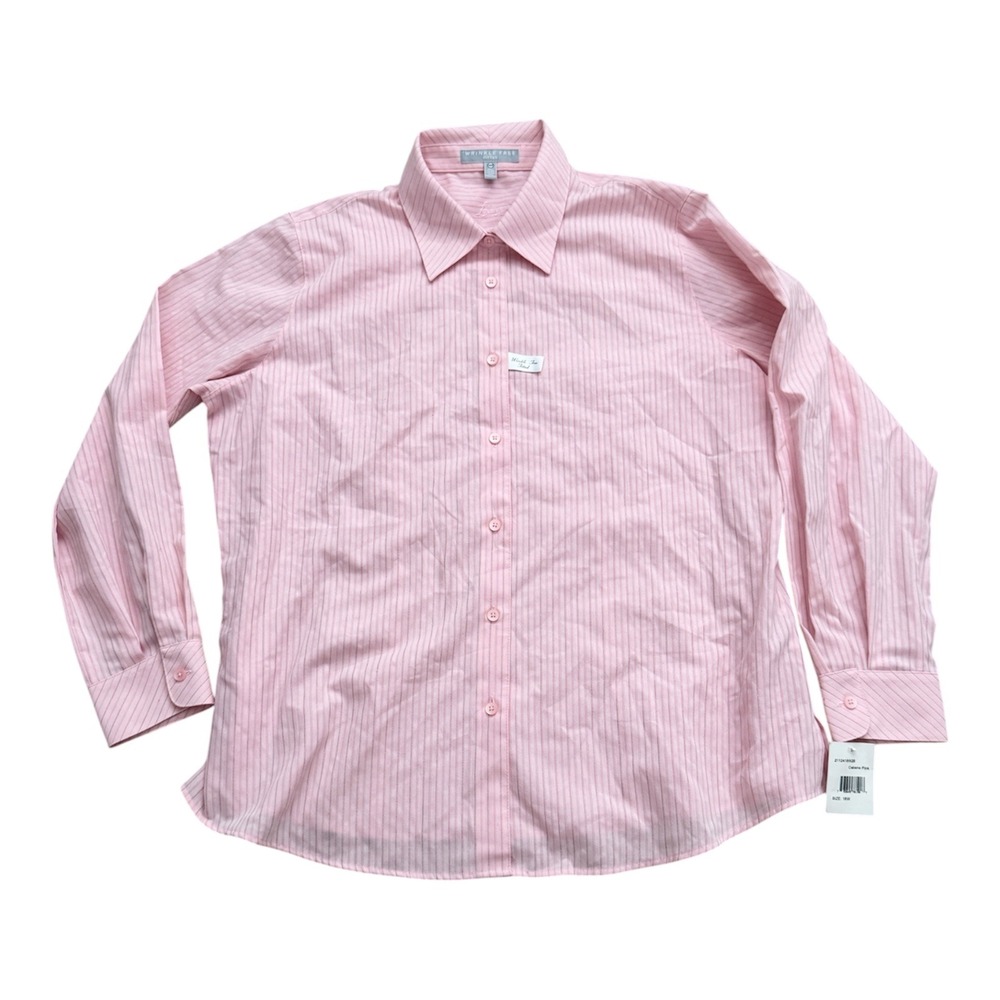 FOXCROFT Women Pink Metallic Wrinkle Free Fitted Striped Shirt Cabana-Plus 16W